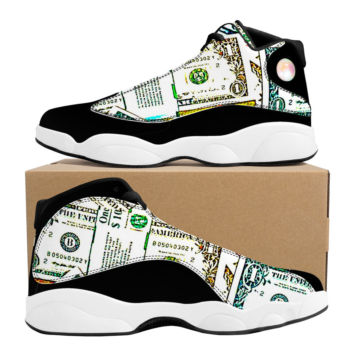 Money Print Basketball Shoes - Black