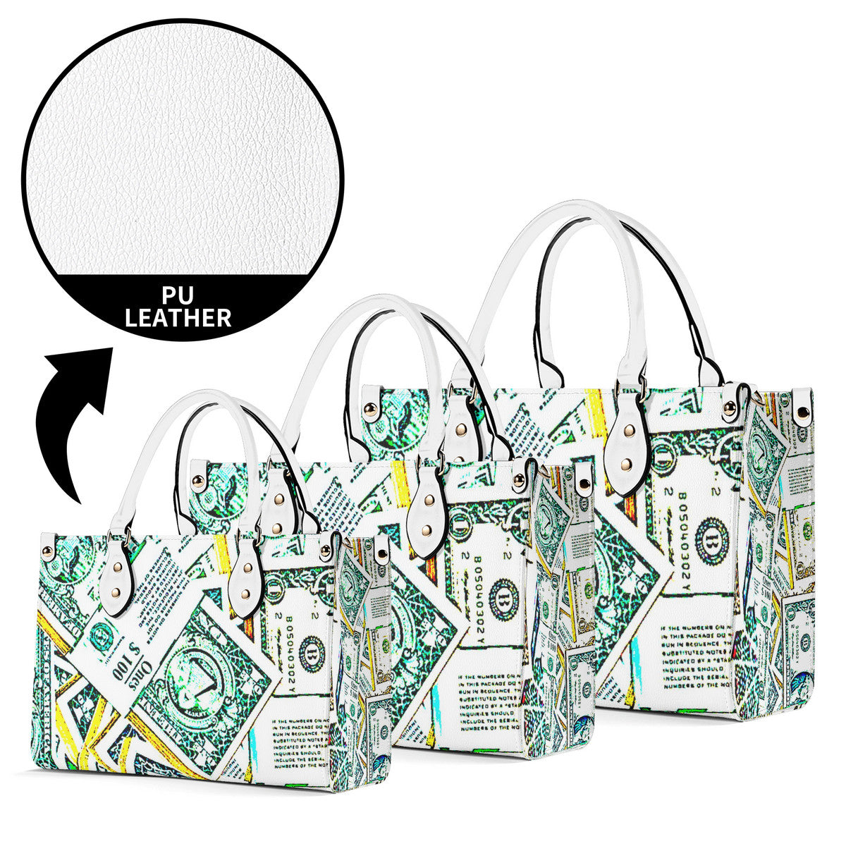 Money Print (Multiple Sizes) Luxury Women PU Leather Handbag