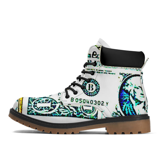 Money Print Unisex Synthetic Leather Boots