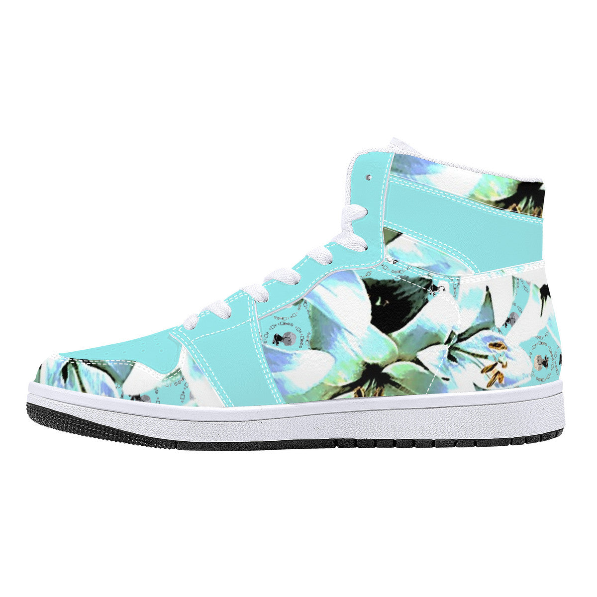 Blue Lily High-Top Synthetic Leather Sneakers - White