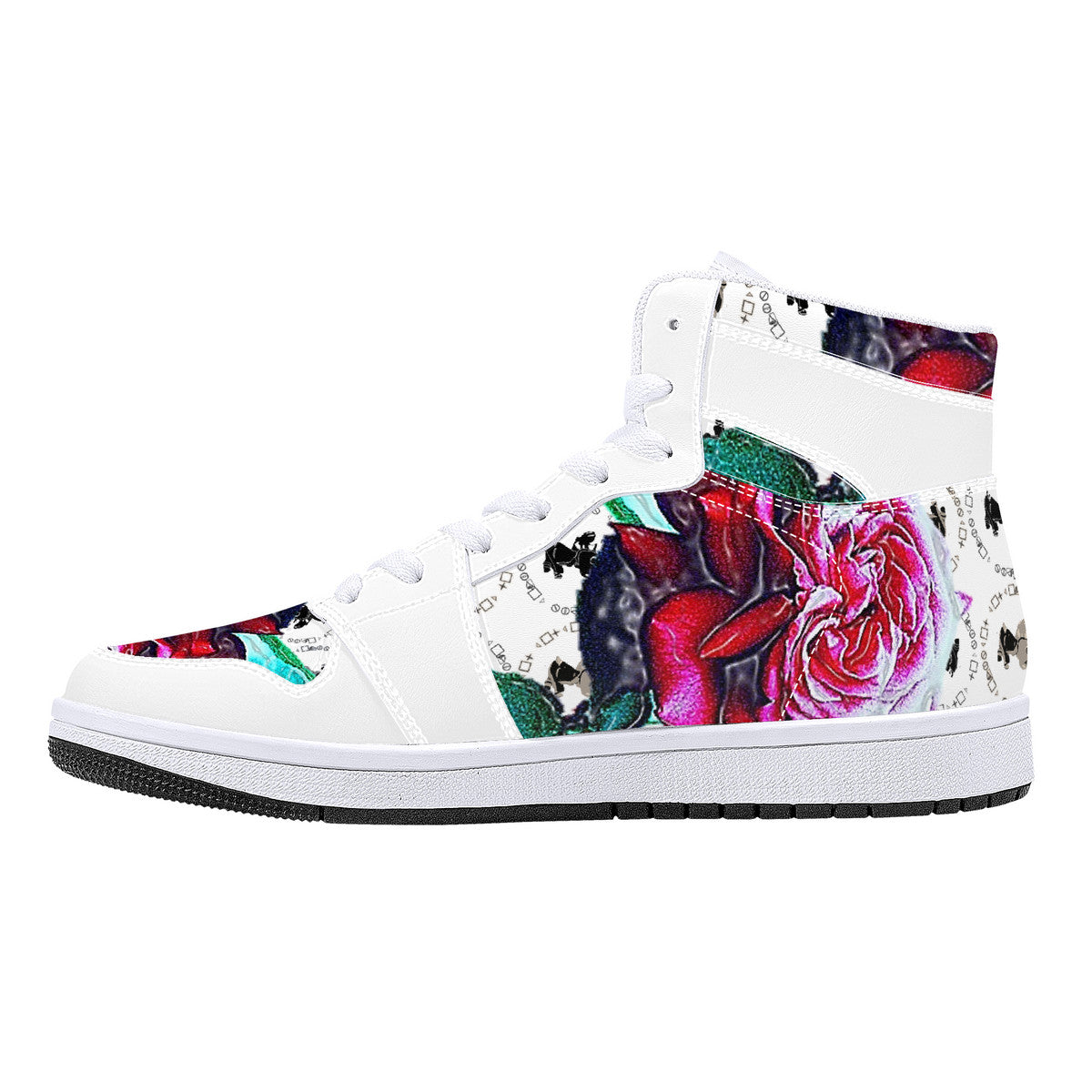 Branded Rose High-Top Synthetic Leather Sneakers - White