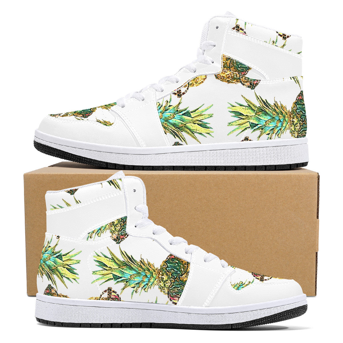 Pineapple Man High-Top Synthetic Leather Sneakers - White