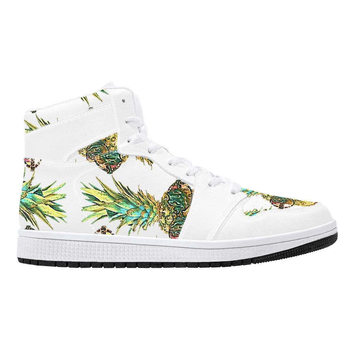 Pineapple Man High-Top Synthetic Leather Sneakers - White