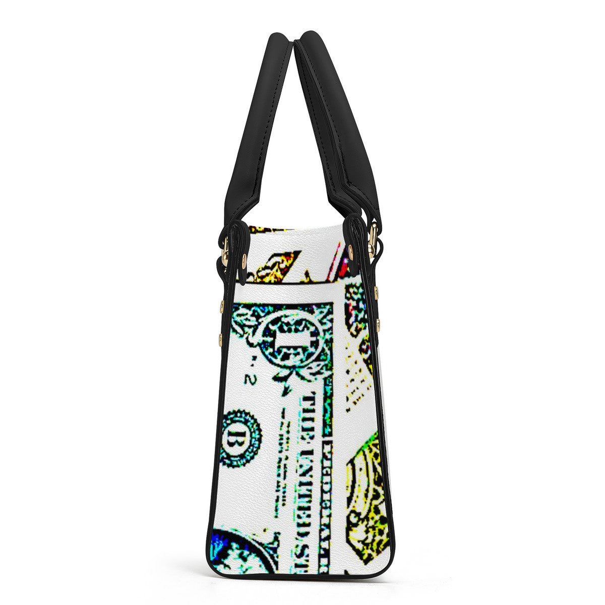 Money Print Luxury Women PU Tote Bag - Black