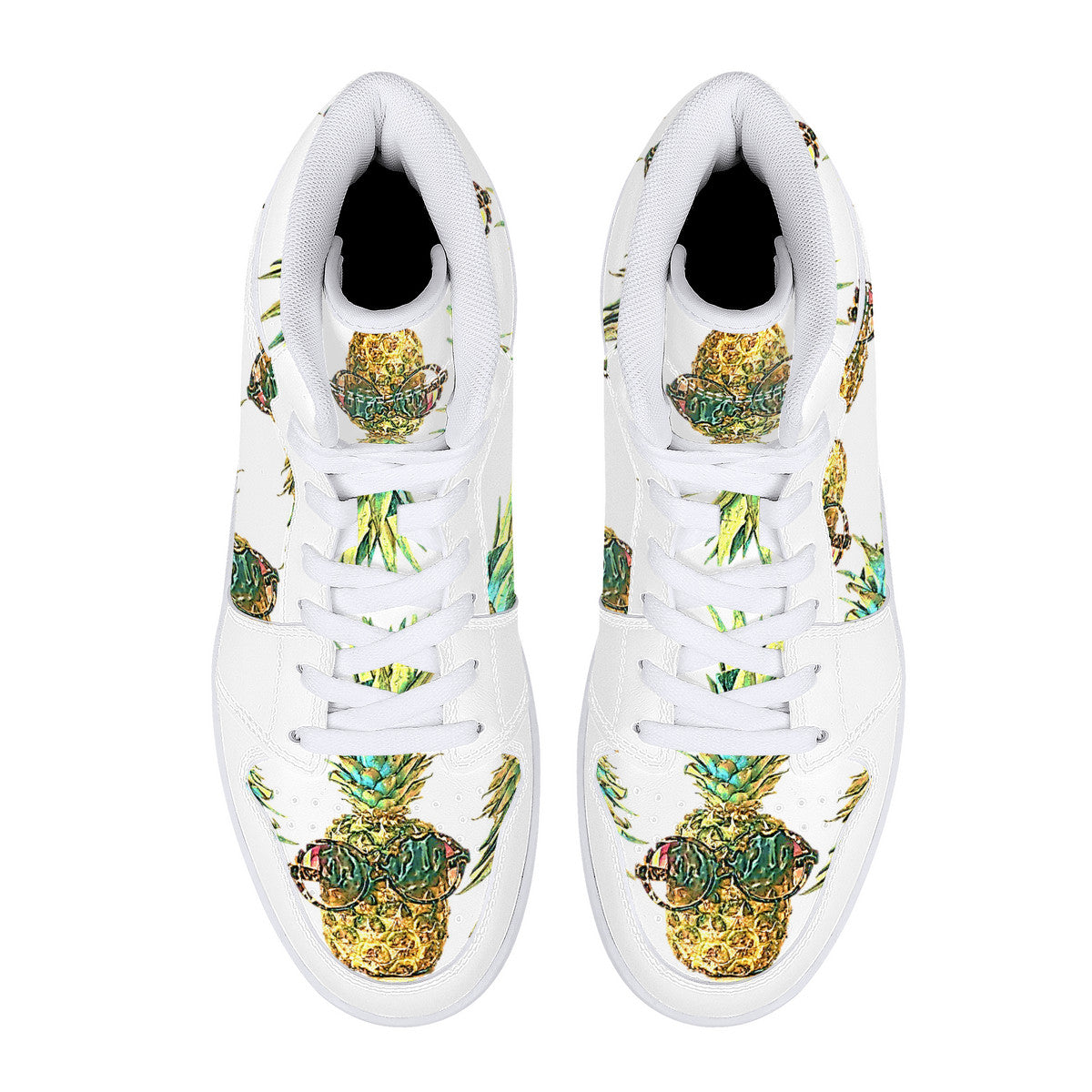 Pineapple Man High-Top Synthetic Leather Sneakers - White