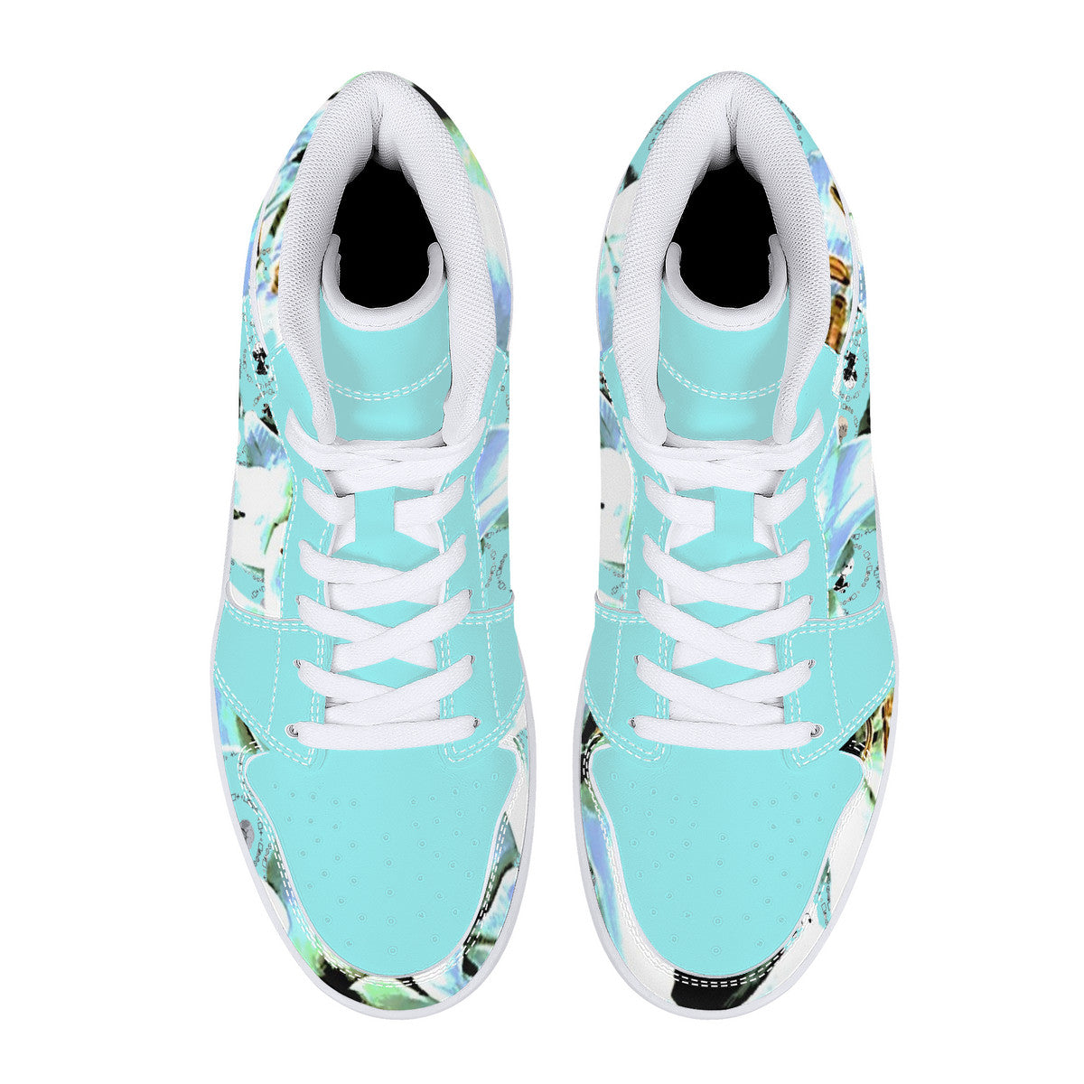 Blue Lily High-Top Synthetic Leather Sneakers - White