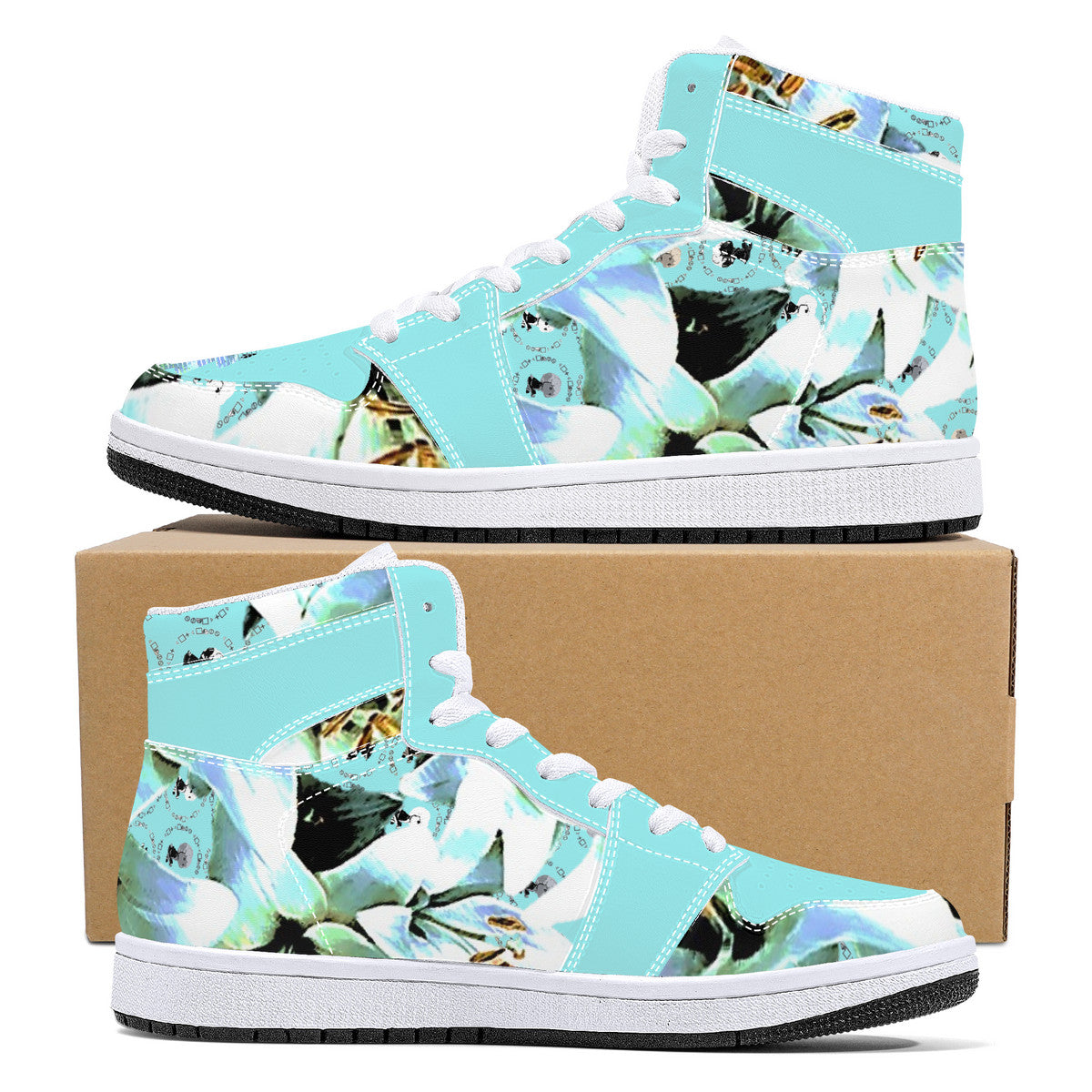 Blue Lily High-Top Synthetic Leather Sneakers - White