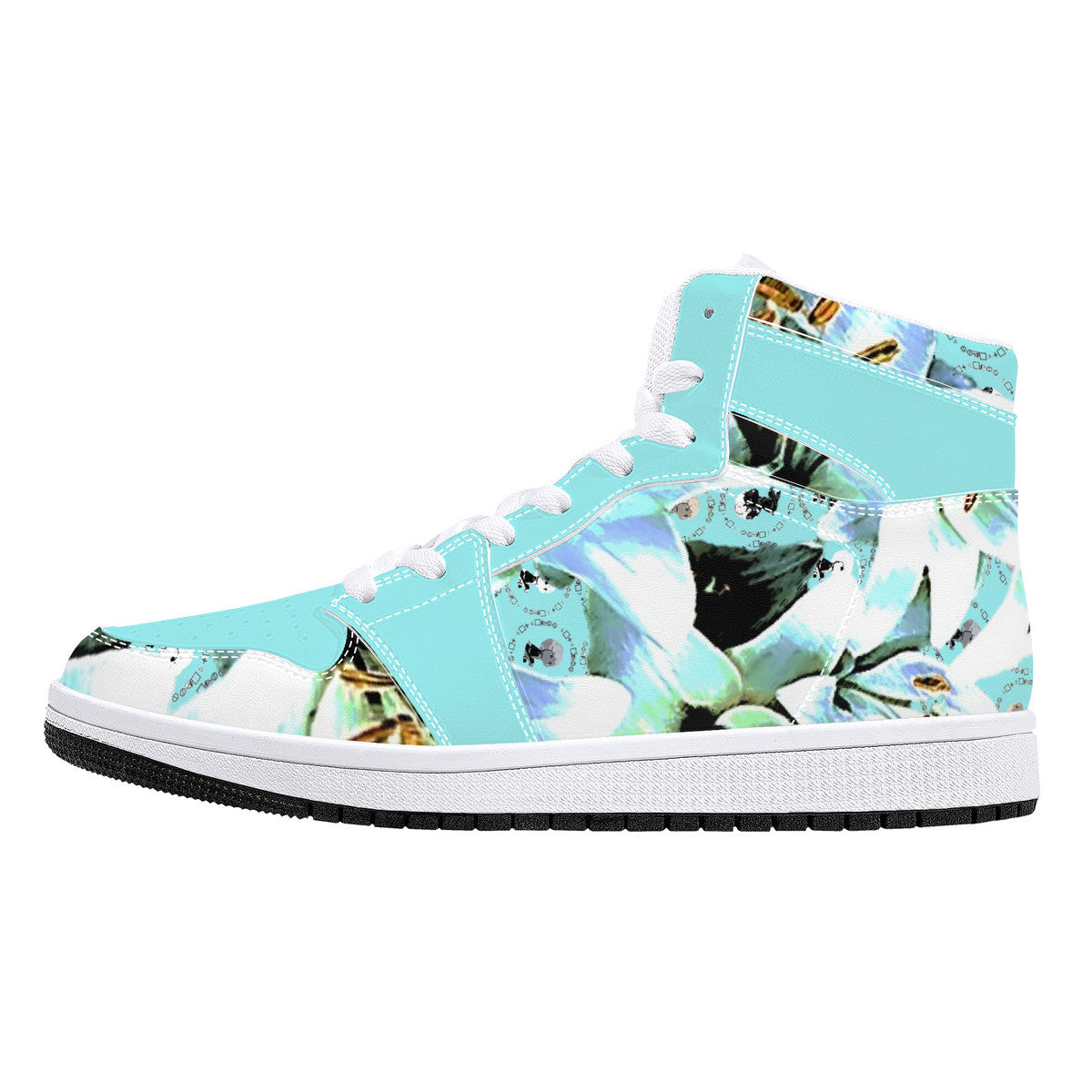 Blue Lily High-Top Synthetic Leather Sneakers - White