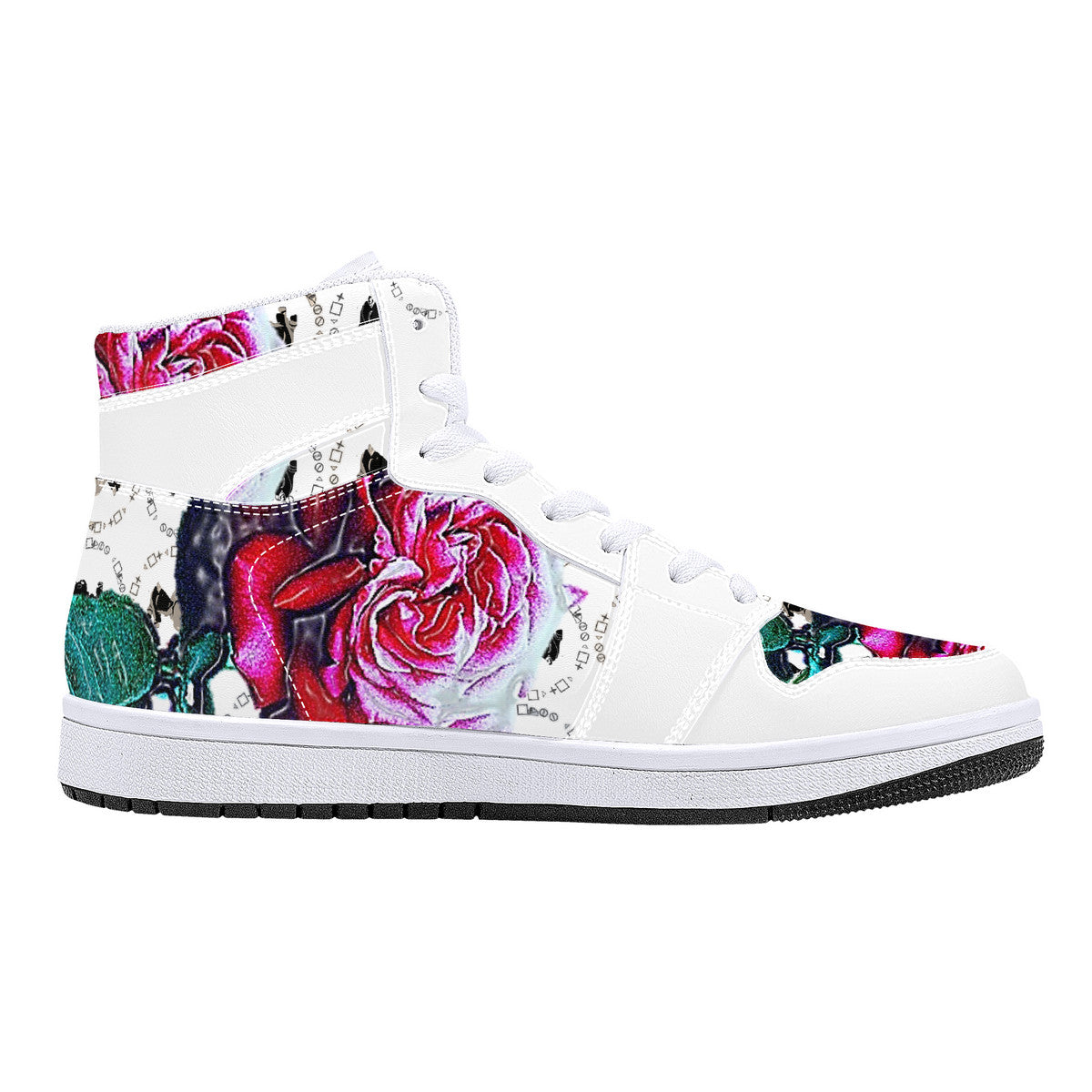 Branded Rose High-Top Synthetic Leather Sneakers - White