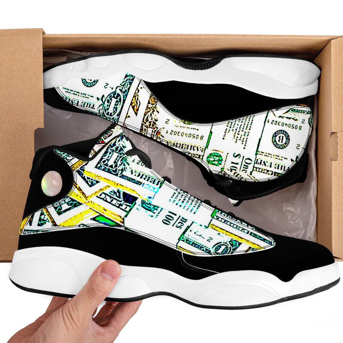 Money Print Basketball Shoes - Black