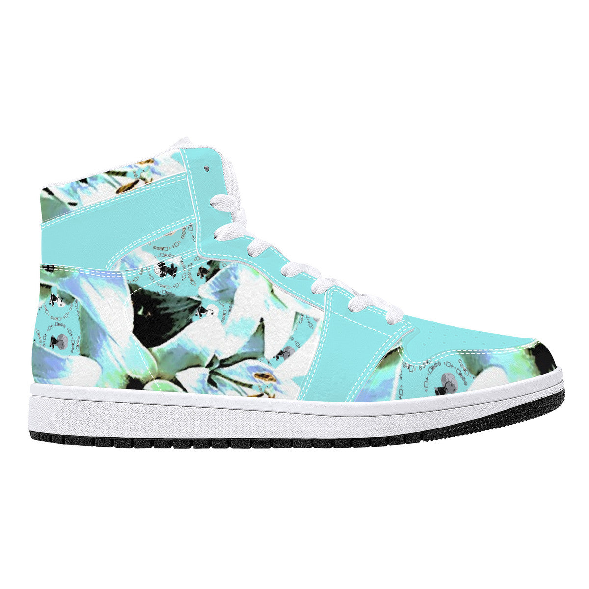 Blue Lily High-Top Synthetic Leather Sneakers - White