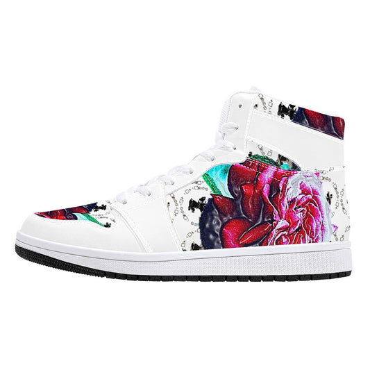 Branded Rose High-Top Synthetic Leather Sneakers - White