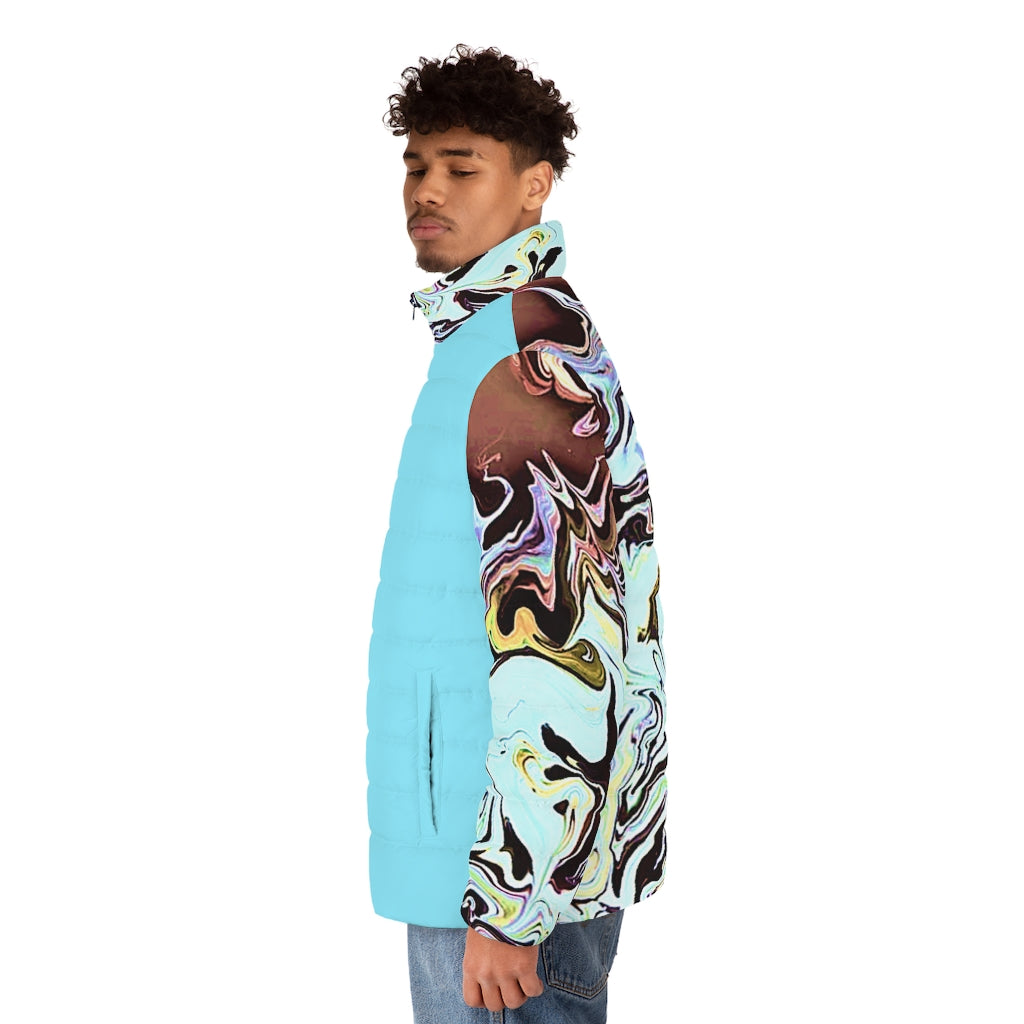 CDEJ Turquoise Marble Men's Puffer Jacket