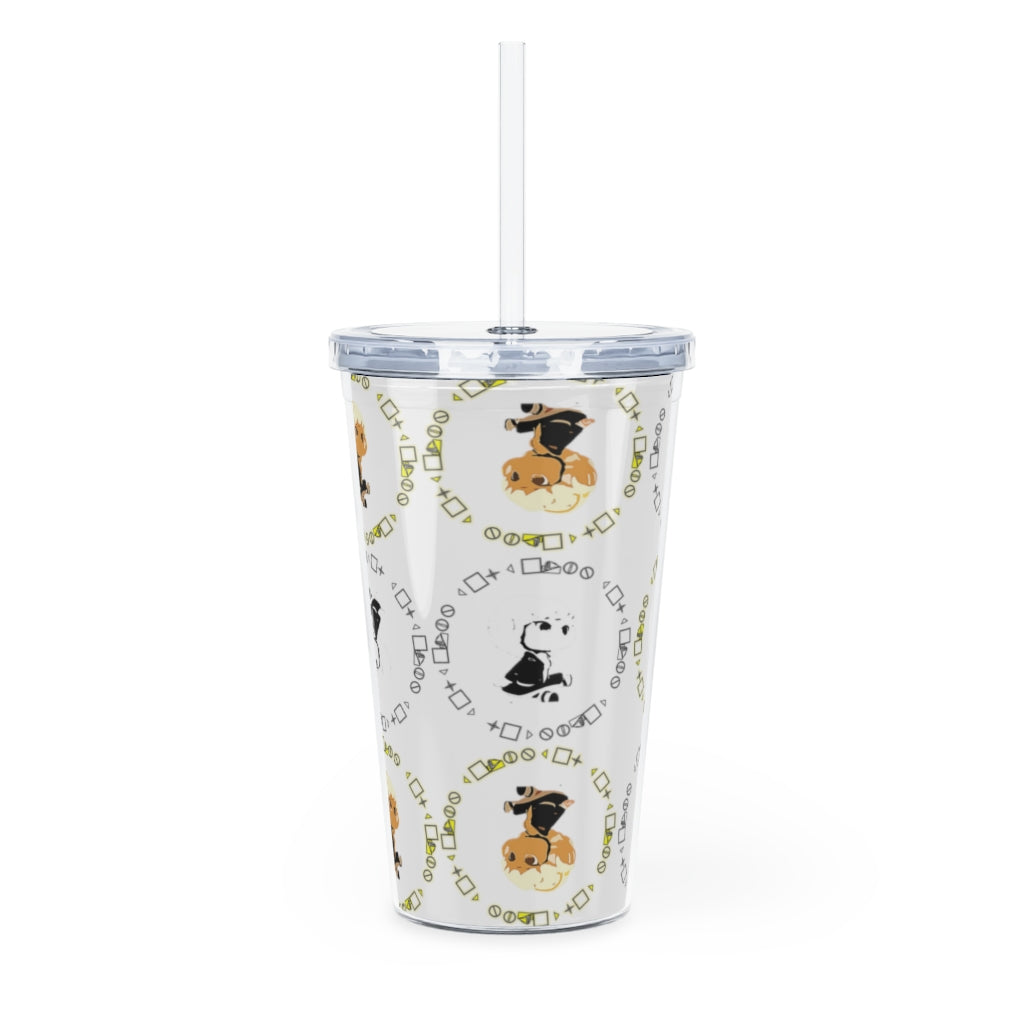 Logo Patterned Plastic Tumbler with Straw