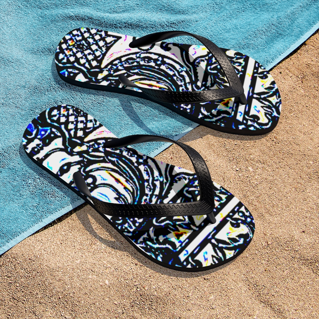 Faux Baroque Print Unisex Flip-Flops