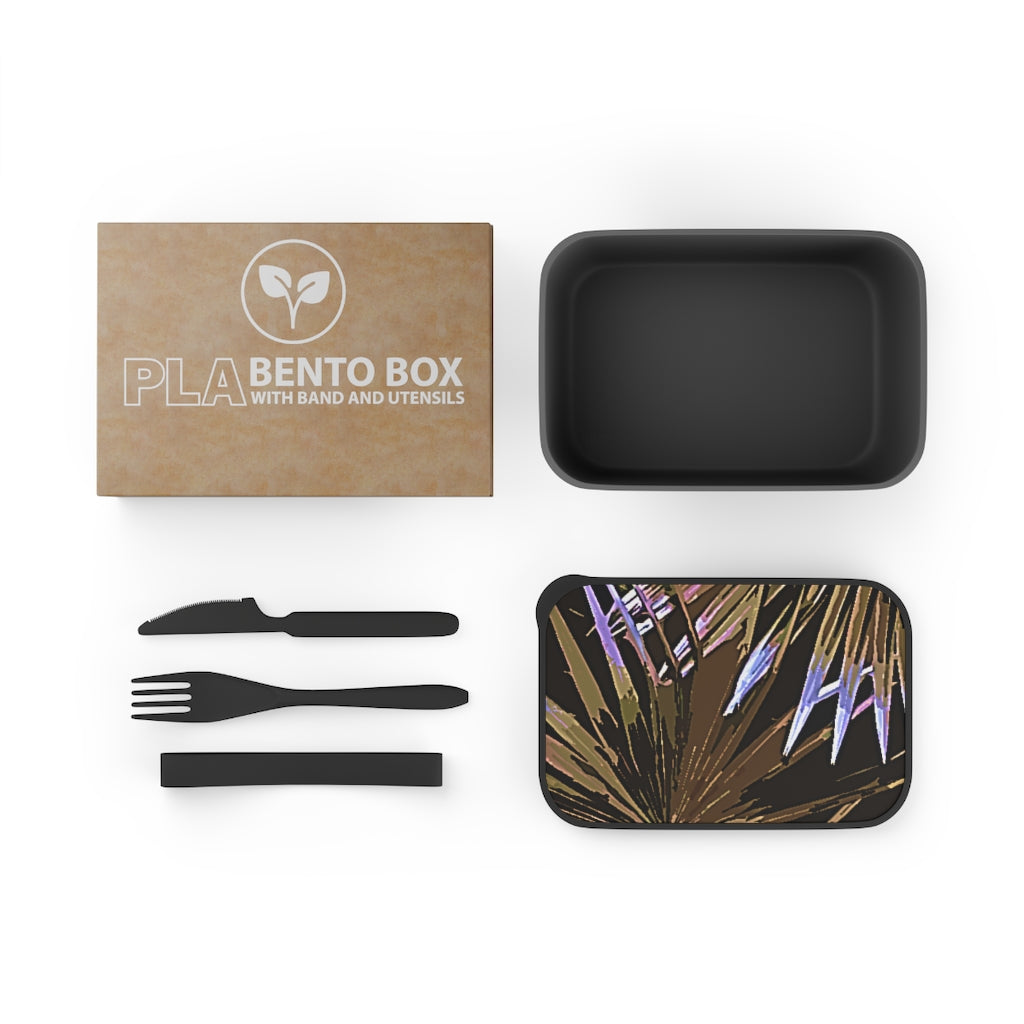 Purple Floral PLA Bento Box with Band and Utensils