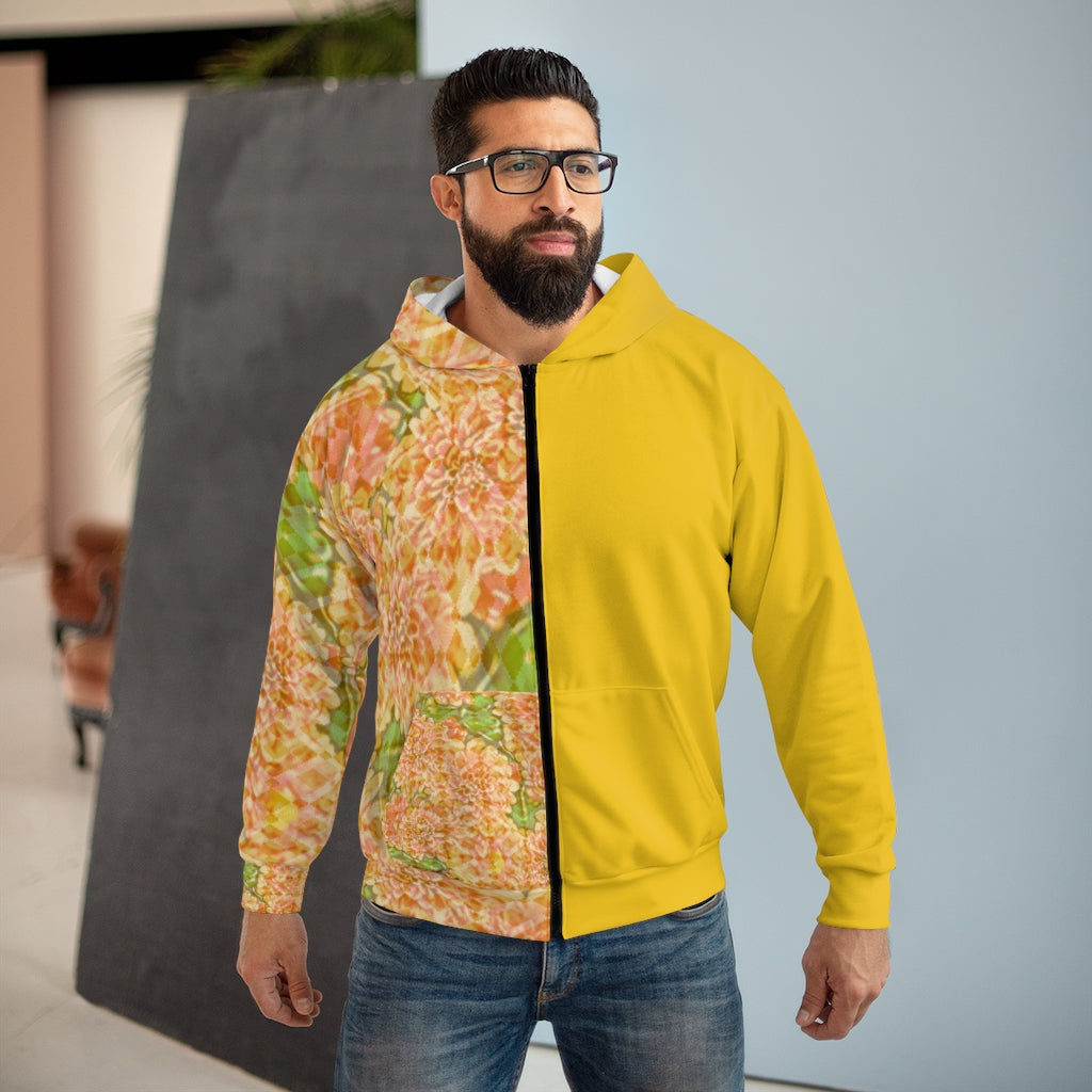 Faded Floral Yellow AOP Unisex Zip Hoodie