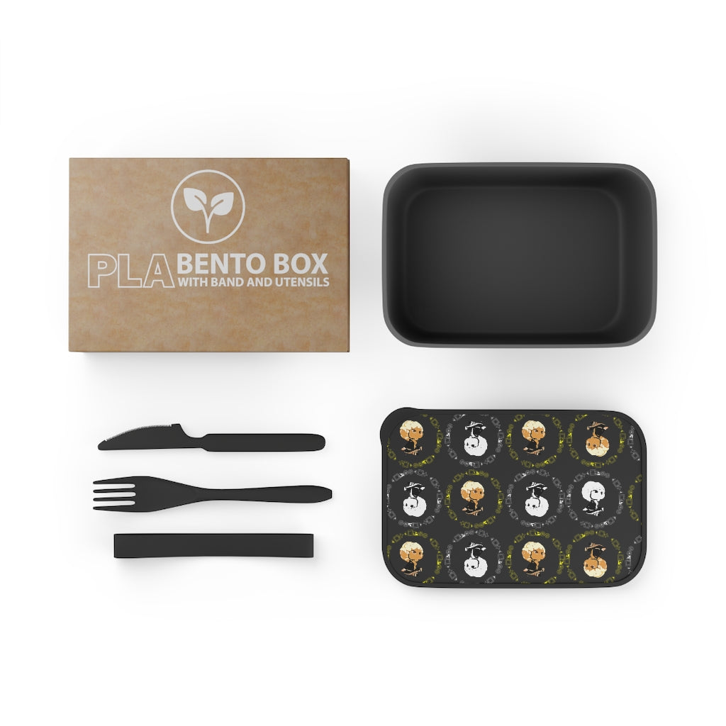 Logo Patterned Bento Box with Band and Utensils