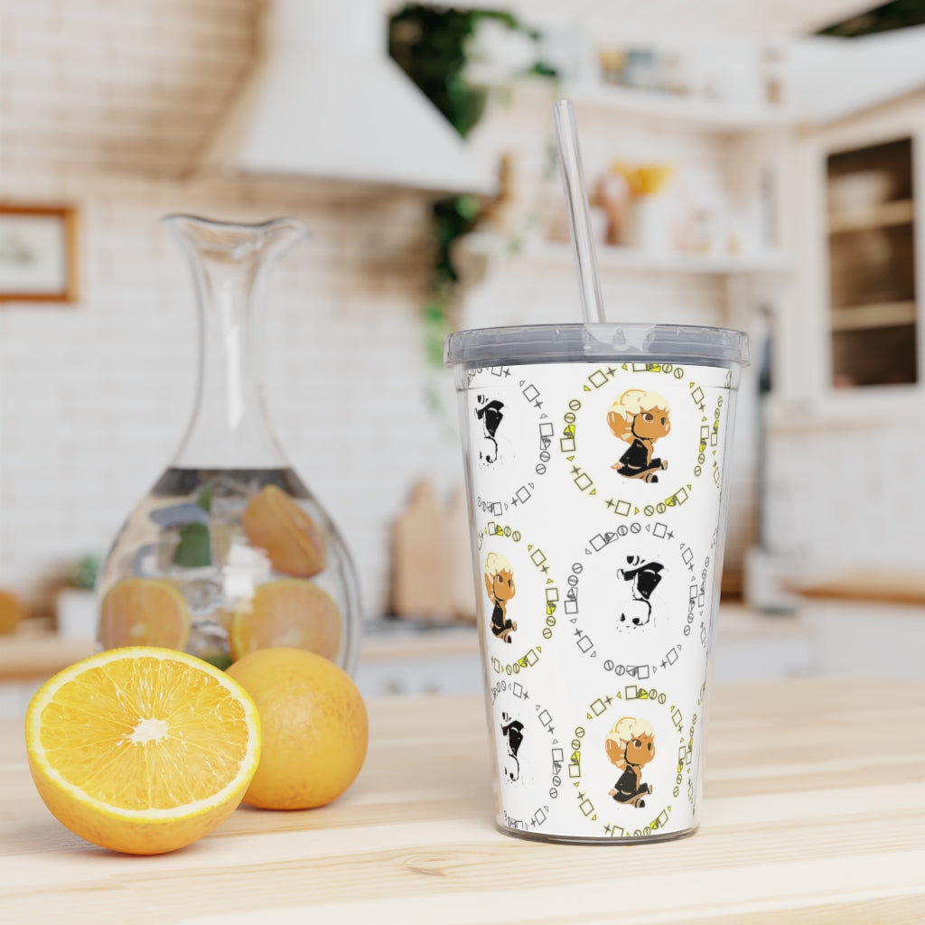 Logo Patterned Plastic Tumbler with Straw