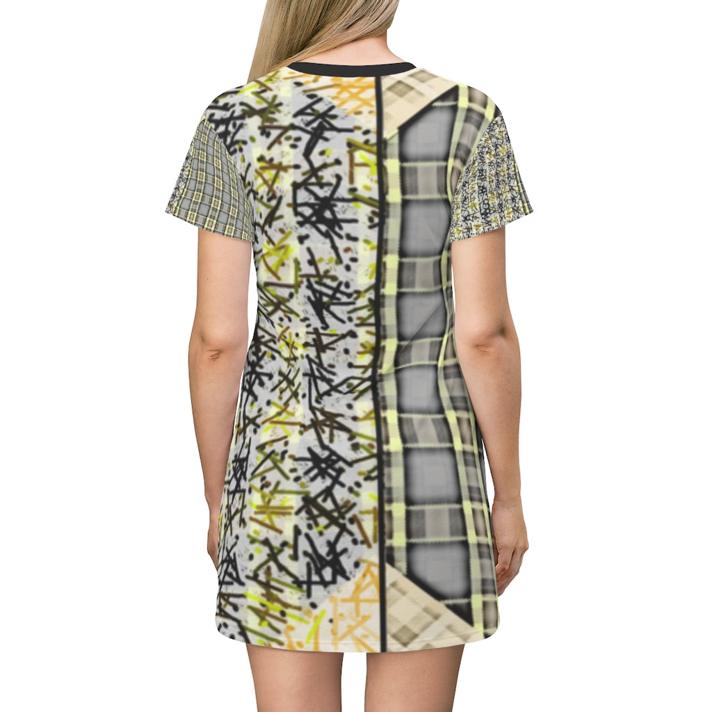 Patchwork Plad All Over Print T-Shirt Dress