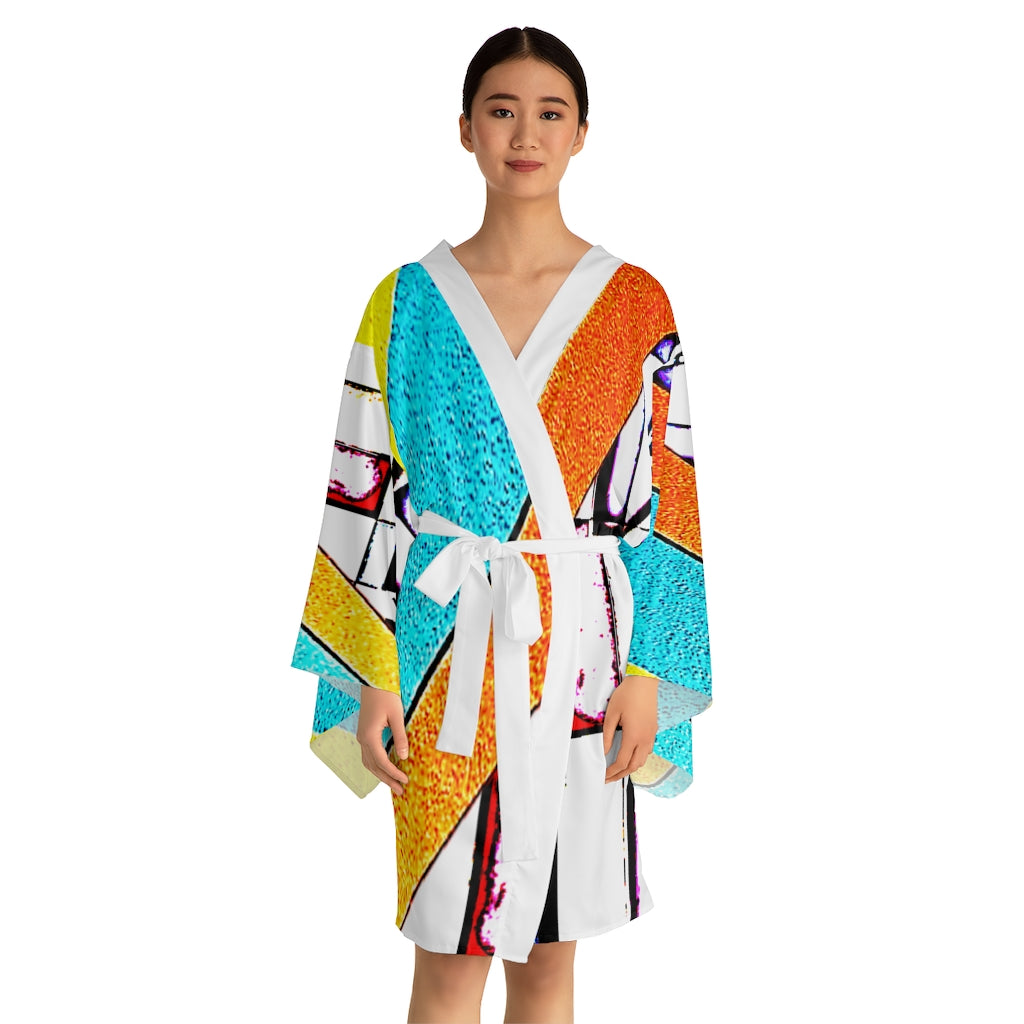 Abstract Long Sleeve Kimono Robe