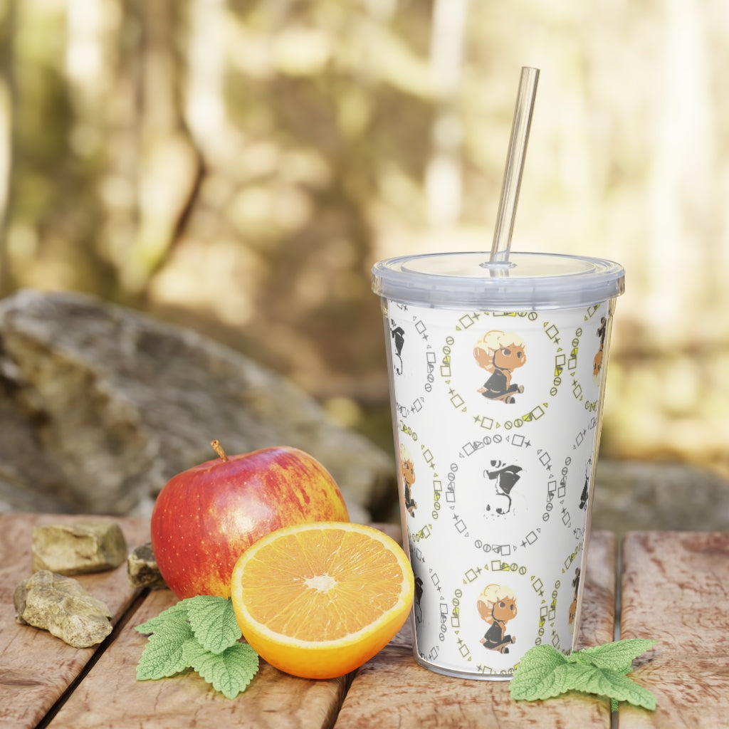 Logo Patterned Plastic Tumbler with Straw