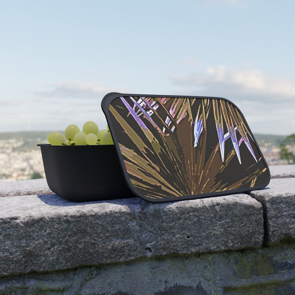 Purple Floral PLA Bento Box with Band and Utensils