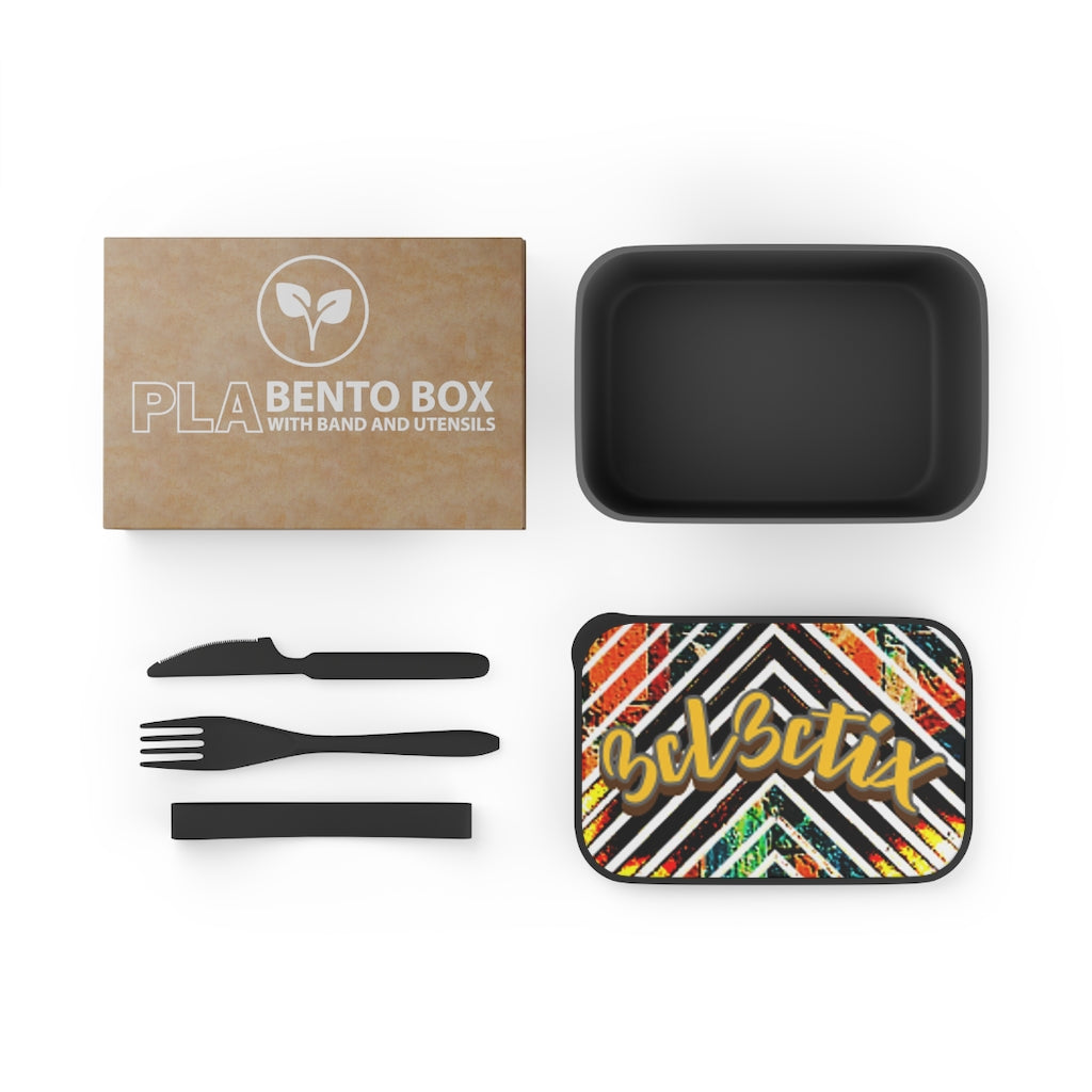 Stripped Branded PLA Bento Box with Band and Utensils