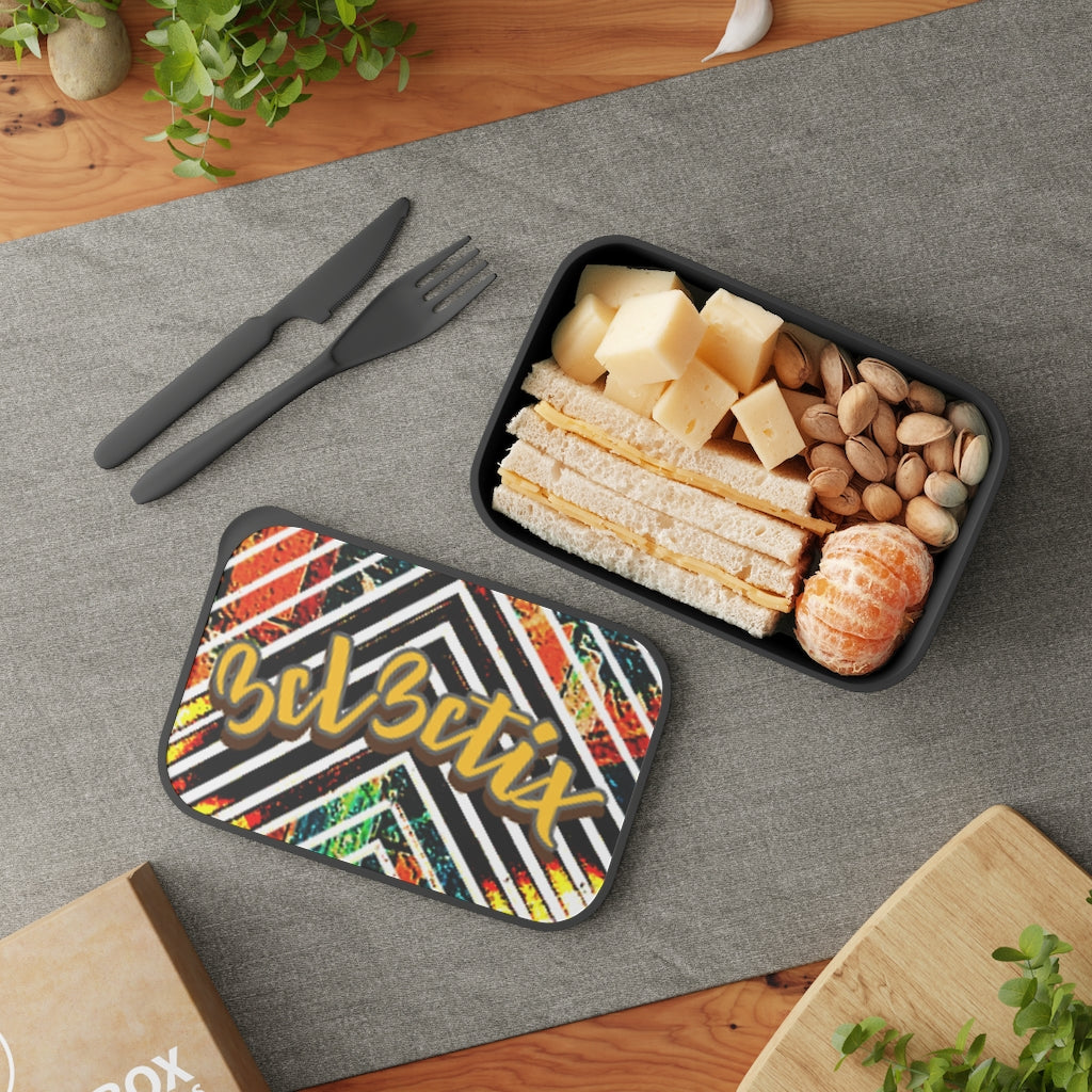 Stripped Branded PLA Bento Box with Band and Utensils