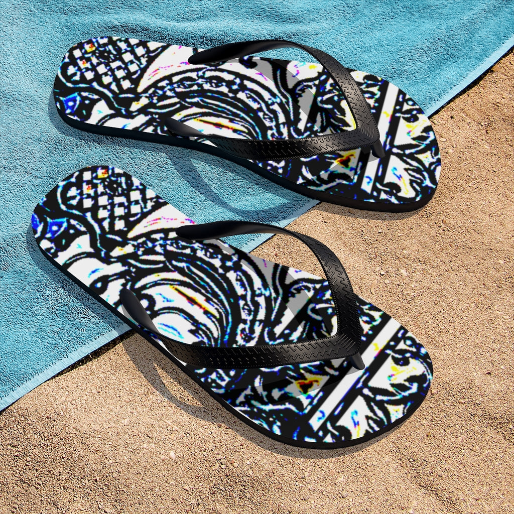 Faux Baroque Print Unisex Flip-Flops