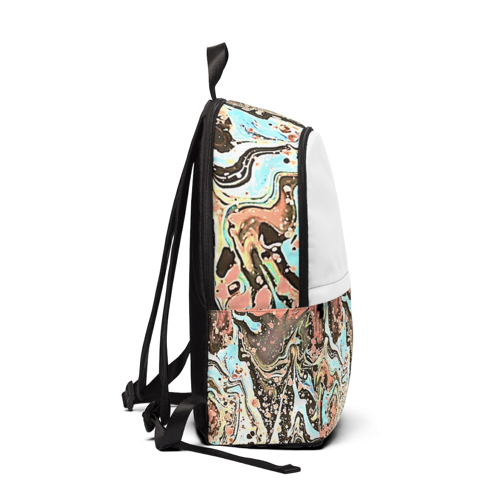 CDEJ Light Brown Turquoise Marble Unisex Fabric Backpack