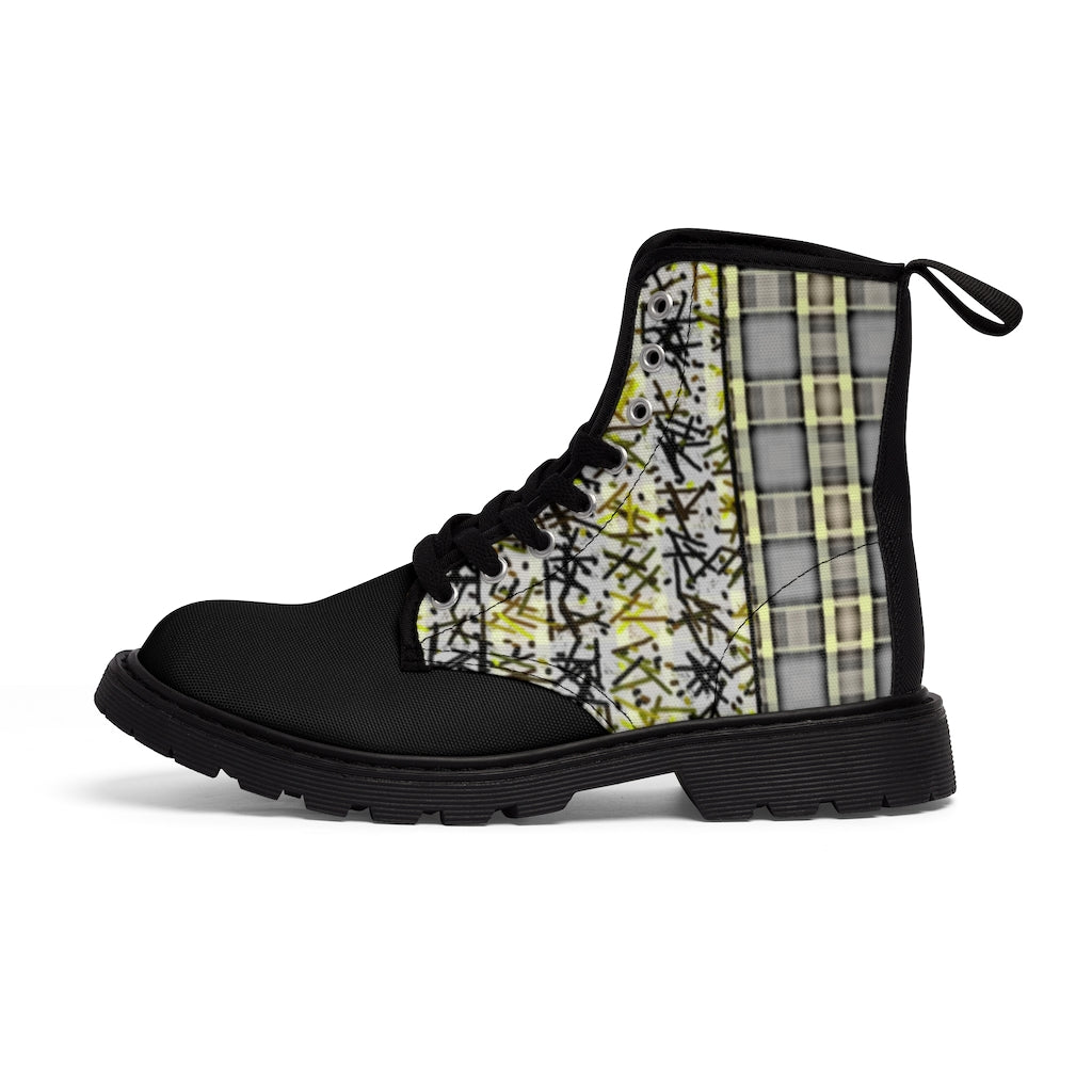 Patchwork Plad Men's Canvas Boots