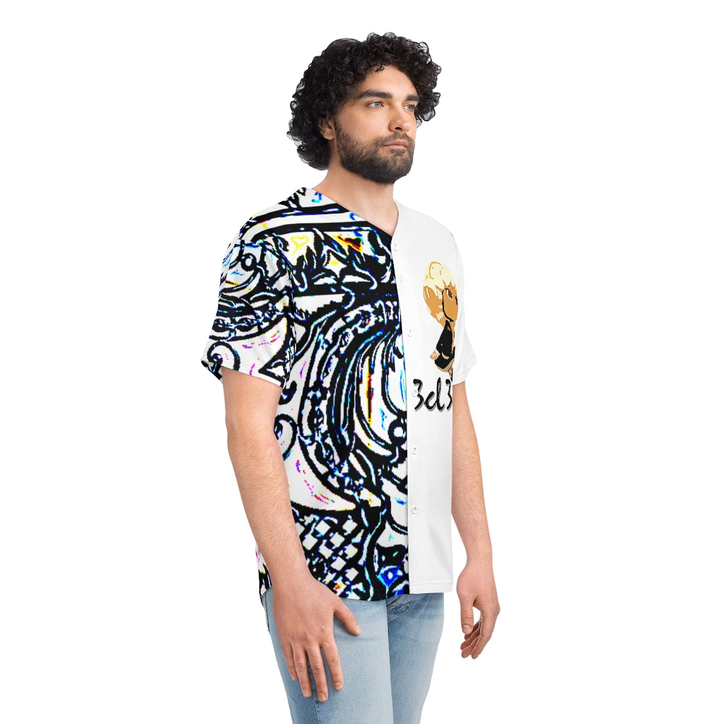 Branded Faux Baroque Print Men's Baseball Jersey