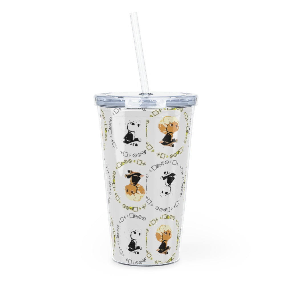 Logo Patterned Plastic Tumbler with Straw