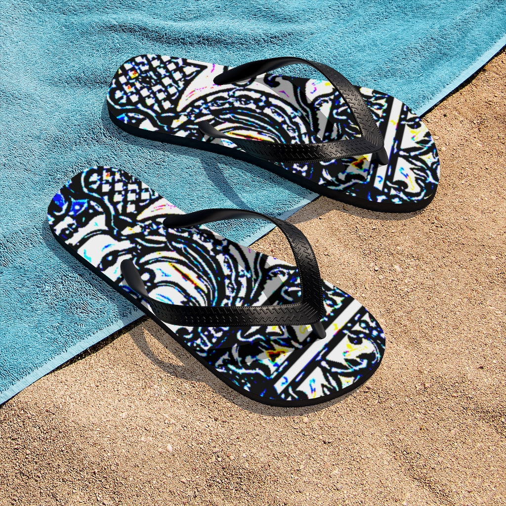 Faux Baroque Print Unisex Flip-Flops