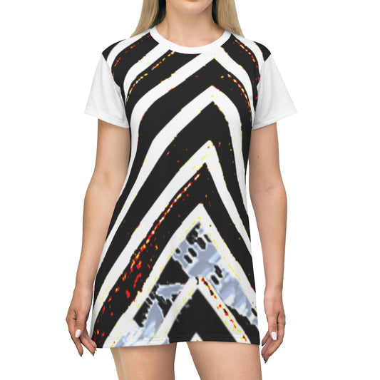 Stripped All Over Print T-Shirt Dress