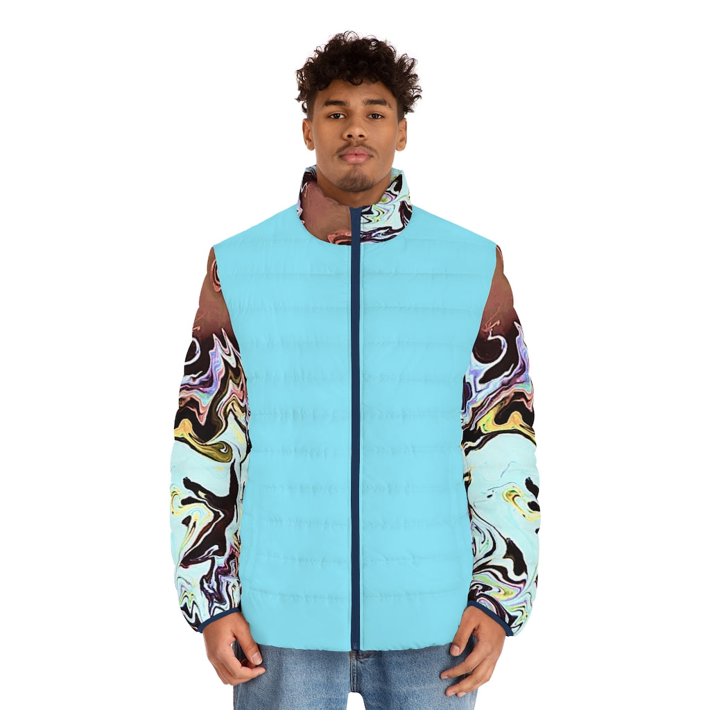 CDEJ Turquoise Marble Men's Puffer Jacket