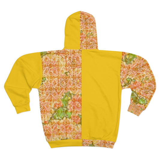 Faded Floral Yellow AOP Unisex Zip Hoodie