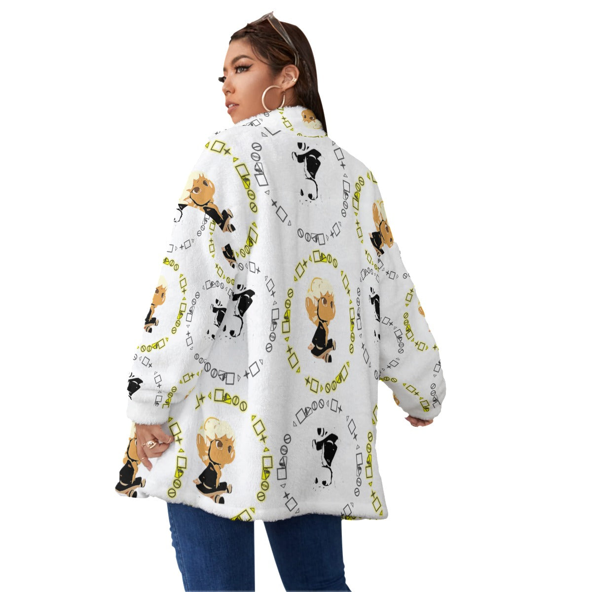 Branded Print Plus Size Women's Borg Fleece Coat