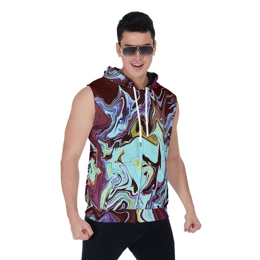 CDEJ Turquoise Marble Zipper-Up Sleeveless Hoodie