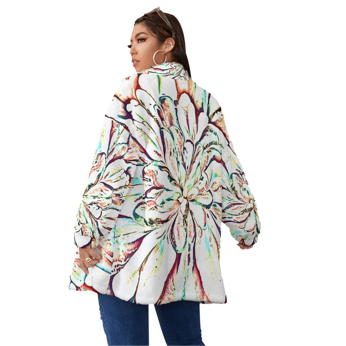 Psycho Print Plus Size Fleece Stand-up Collar Coat