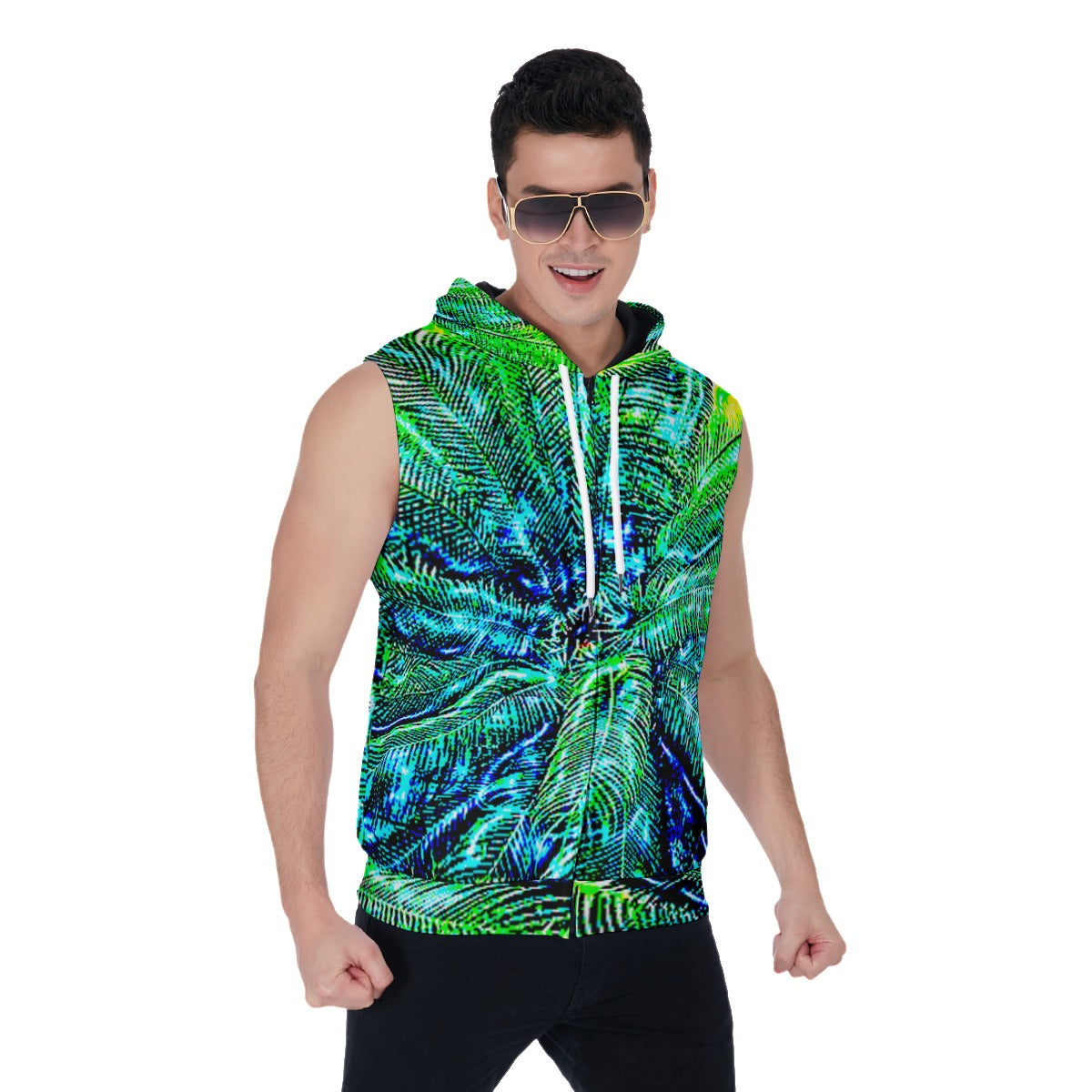 CDEJ OG Print Zipper-Up Sleeveless Hoodie