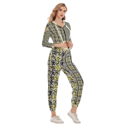 Patchwork Crop Hoodie Sports Sets