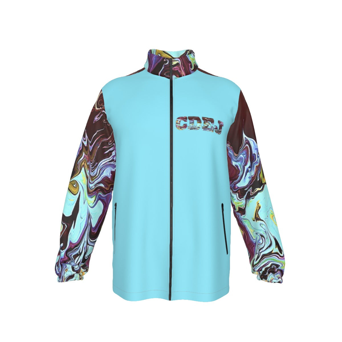 CDEJ Turquoise Marble Collar Zip-up Windproof Jacket