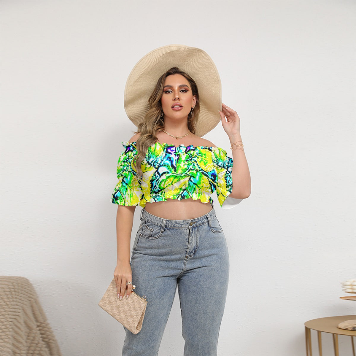 Neon Plus Size Off-shoulder Cropped Top