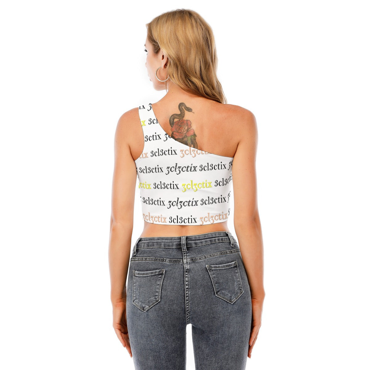 Branded One-Shoulder Cropped Top