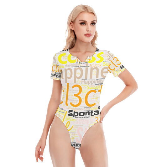 Branded V-Neck Short-Sleeved Bodysuit