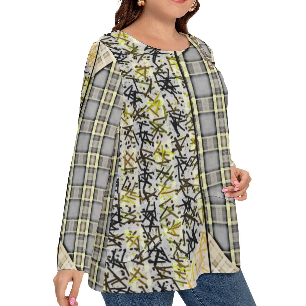 Patchwork Plus Size O-nekc T-shirt