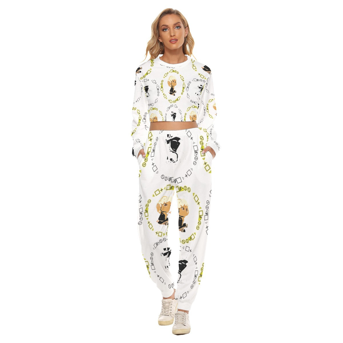 Logo Patterned Crop Sweatshirt Suit