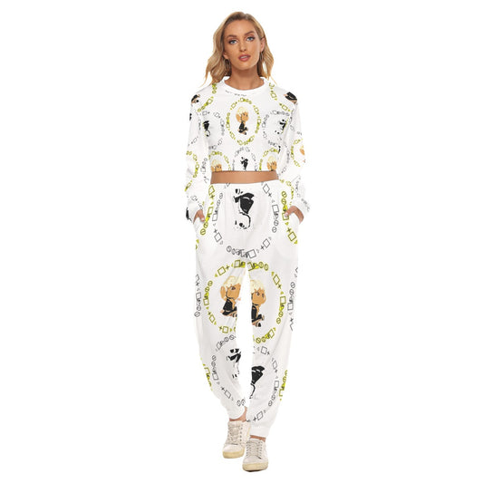 Logo Patterned Crop Sweatshirt Suit